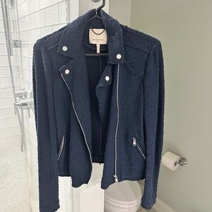 Rebecca Taylor Navy Blue Tweed Biker Jacket size 6